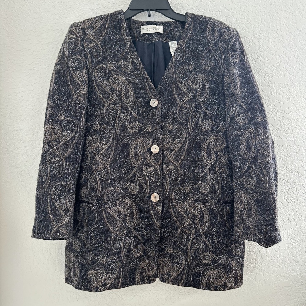 Valerie‎ Stevens Petites 12 Pure Wool Paisley Blazer Jacket Classic Granny Vtg